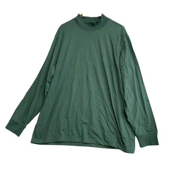 NWOT Lands' End Men's XXL Long Sleeve Green Mock Neck T-Shirt Cotton - Picture 1 of 8